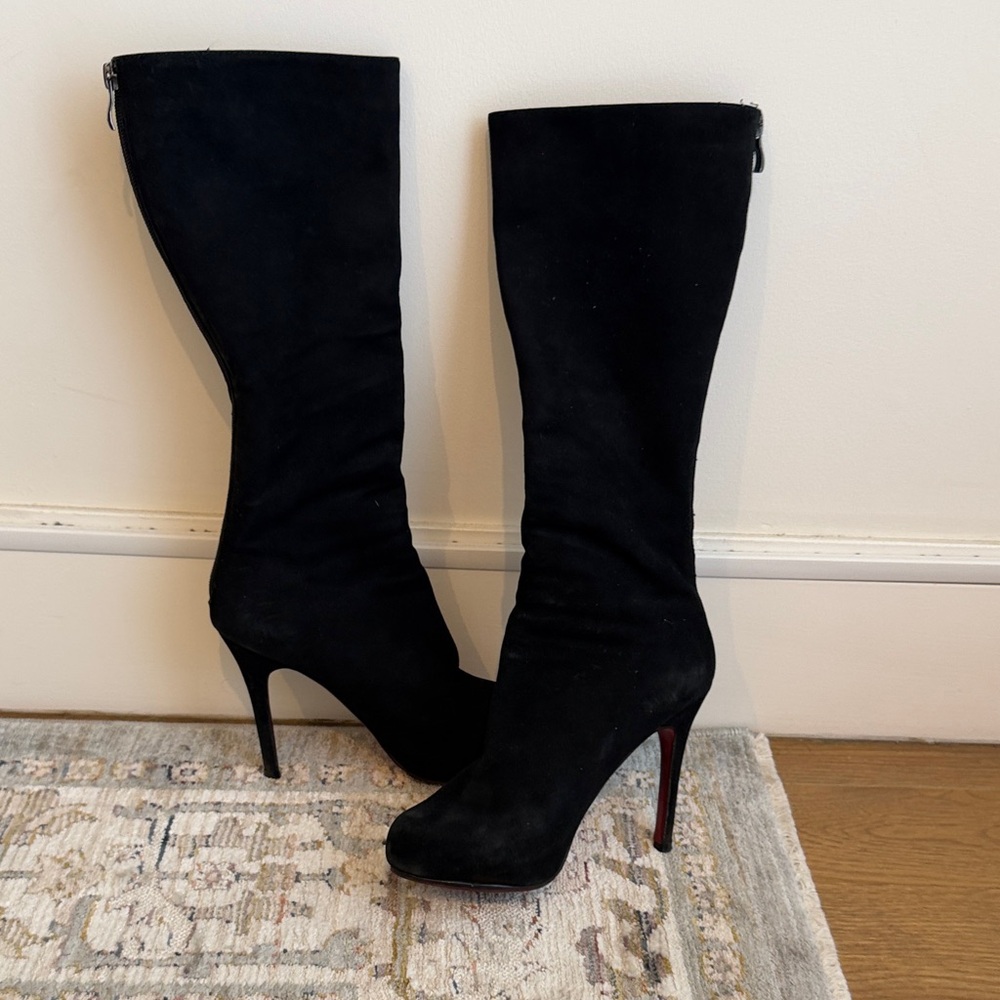 Christian Louboutin Black Suede Heeled Boots with Red Soles - Picture 4 of 4